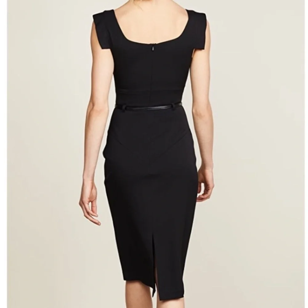 Black Halo Jackie O Belted Cocktail Sheath Dress Black Blogger Celeb Fave Sz 14 - Picture 14 of 16